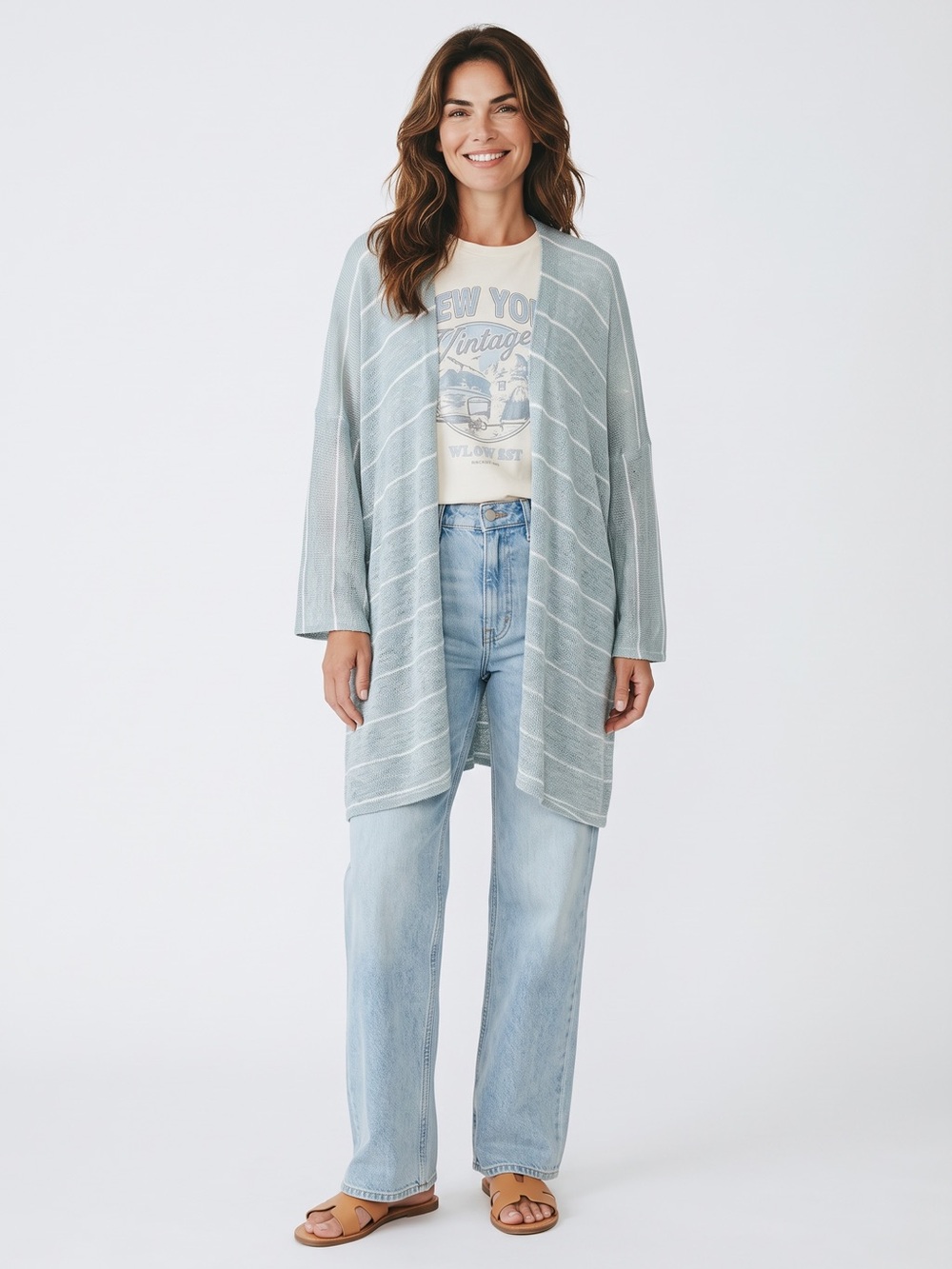 Pinkblush Light Blue Striped Open-Front Cardigan